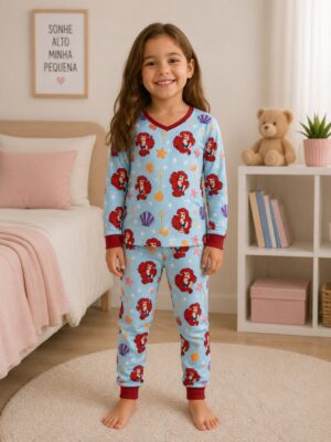 Pijama manga longa/calça pequena sereia