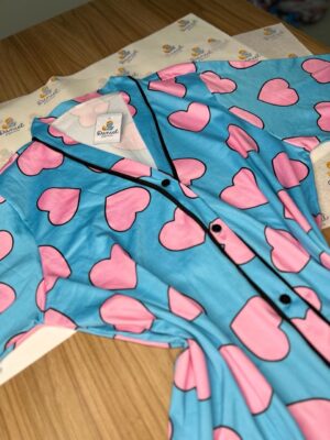 Pijama americano adulto manga longa/calça coração