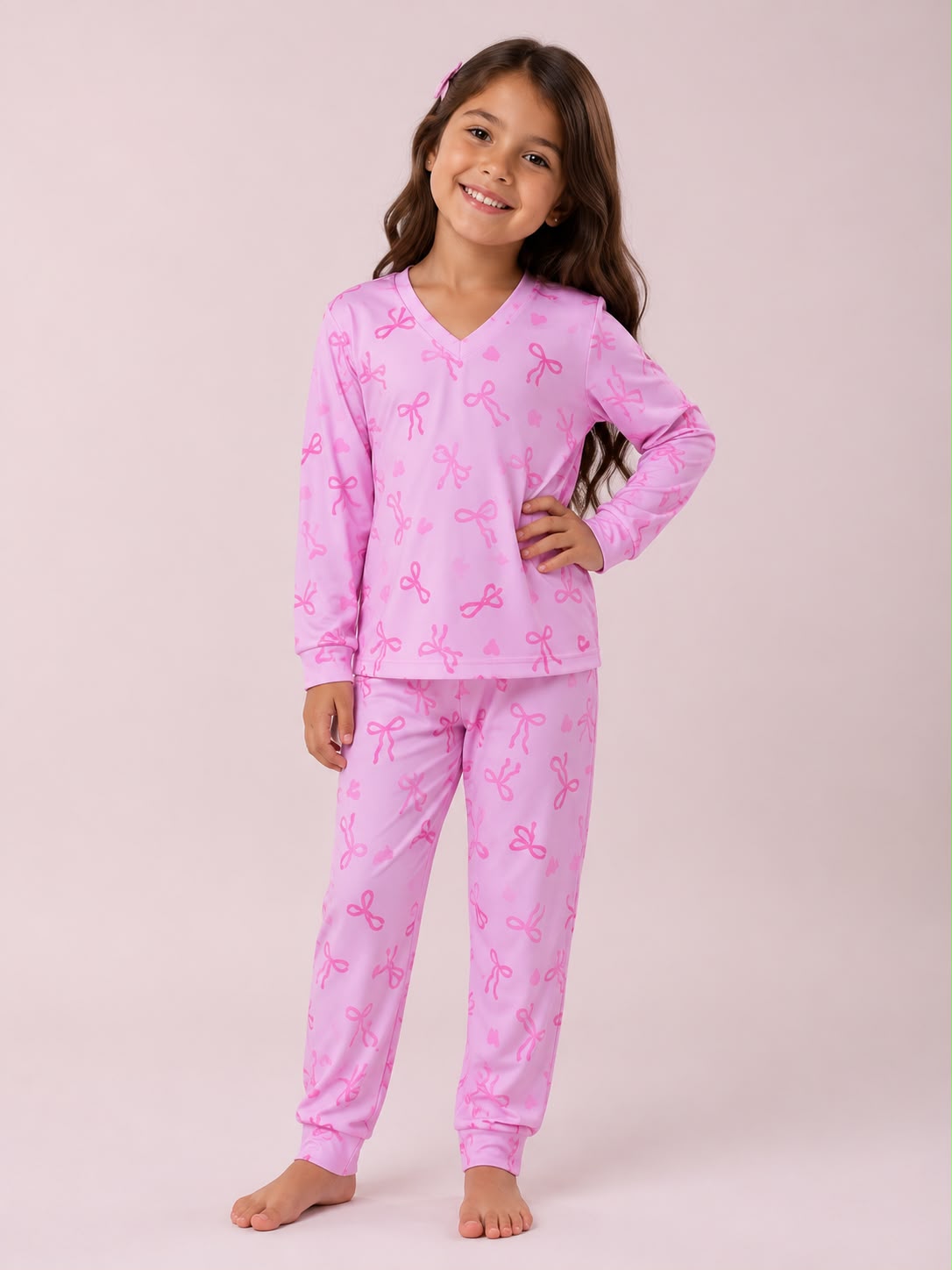 Pijama manga longa/calça Laços